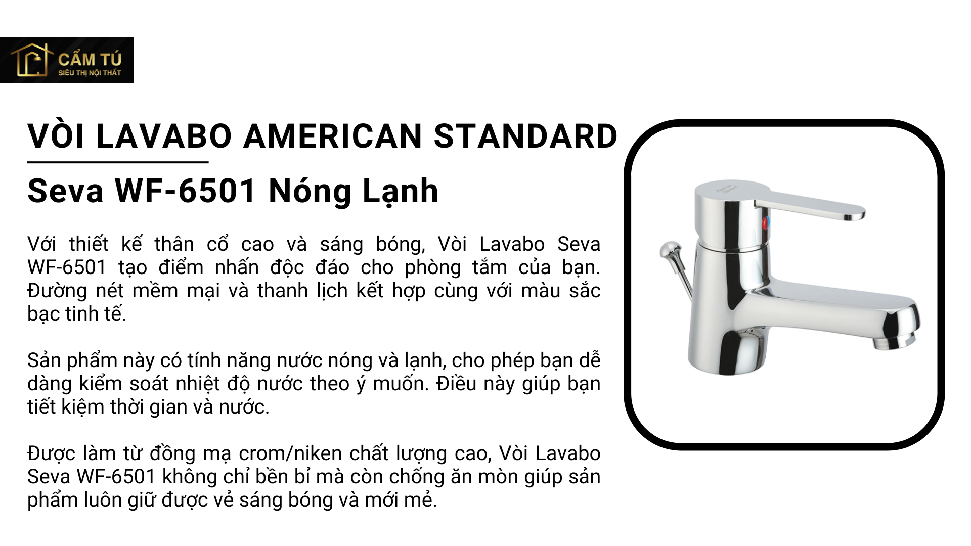 Vòi Lavabo Nóng Lạnh American Standard WF-6501 Seva