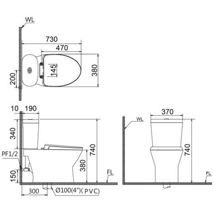 Bồn Cầu Điện Tử CAESAR CD1320/TAF400H 2 Khối