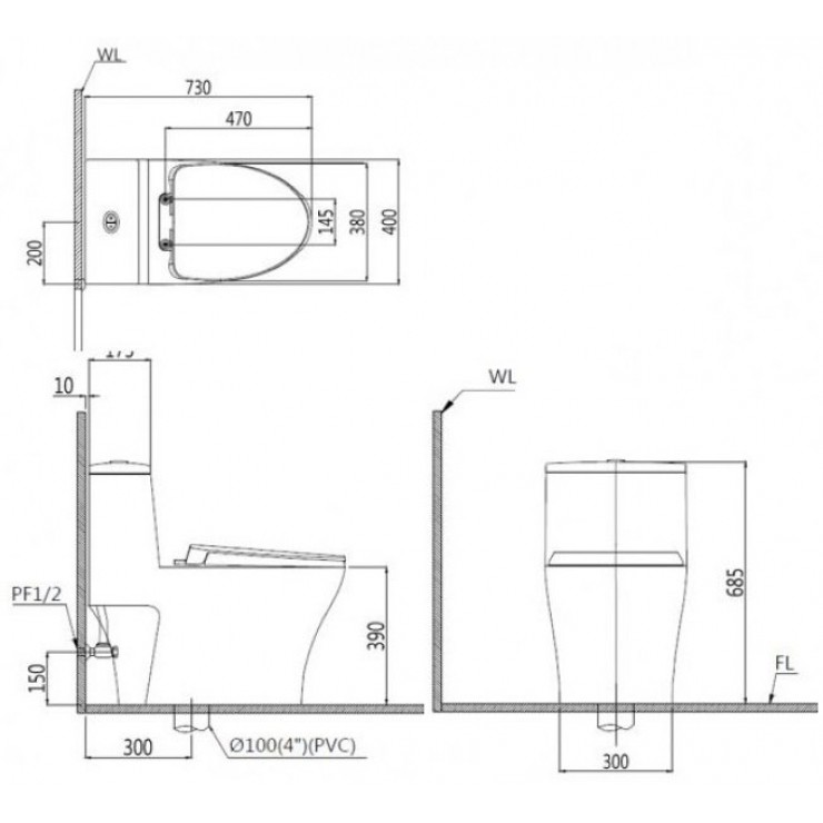 Bàn Cầu Nắp Rửa Cơ Caesar CD1356/TAF050 1 Khối