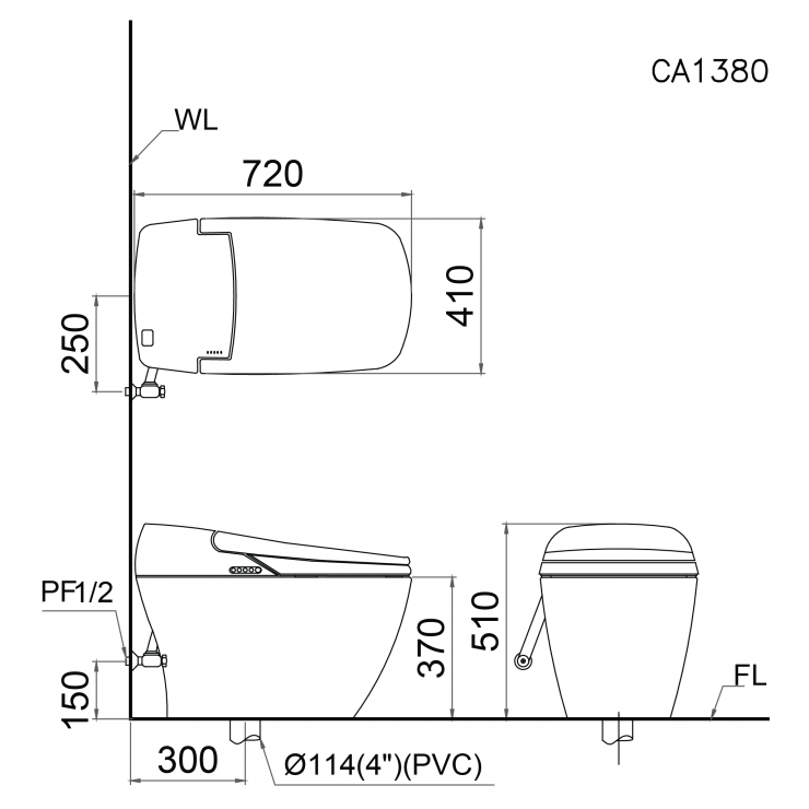 Bồn Cầu Thông Minh CAESAR CA1380H Điện Tử