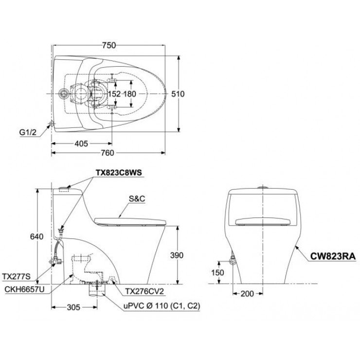 Bồn Cầu Điện Tử TOTO CW823RAW11 Nắp Tự Động Đóng Mở