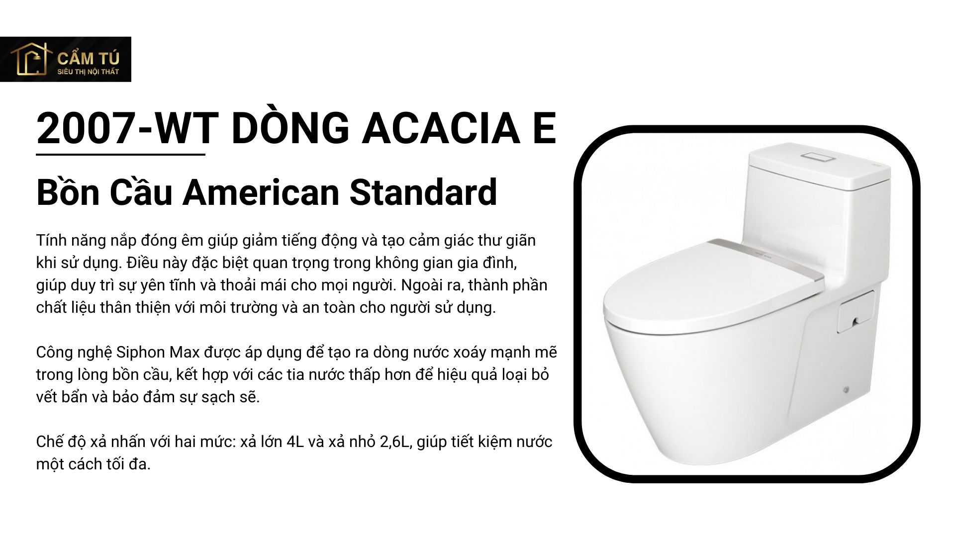 Bồn Cầu American Standard 2007-WT (2007WT) Dòng Acacia E