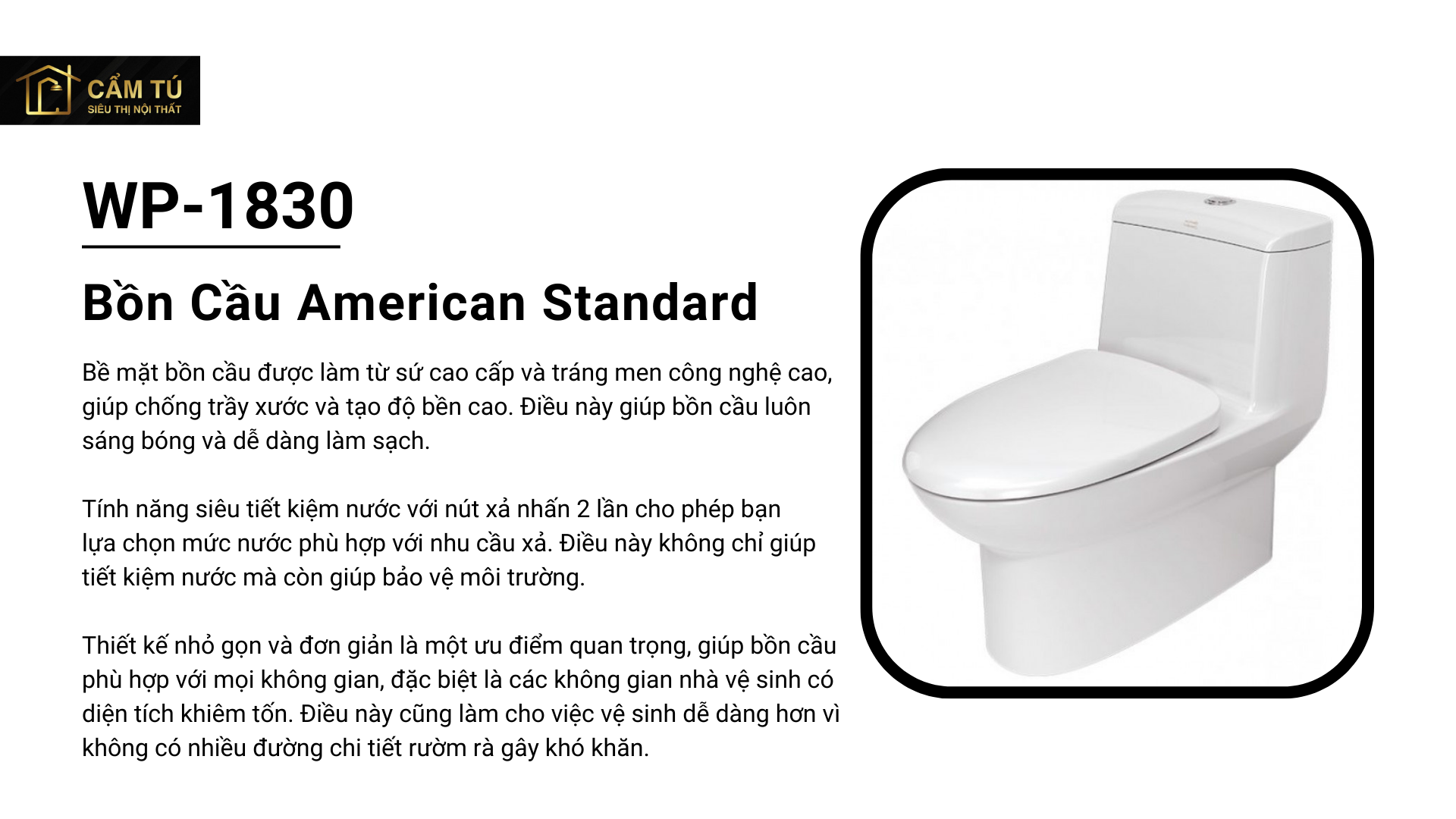 Bồn Cầu American Standard WP-1830 (WP1830) Một Khối Dòng Milano