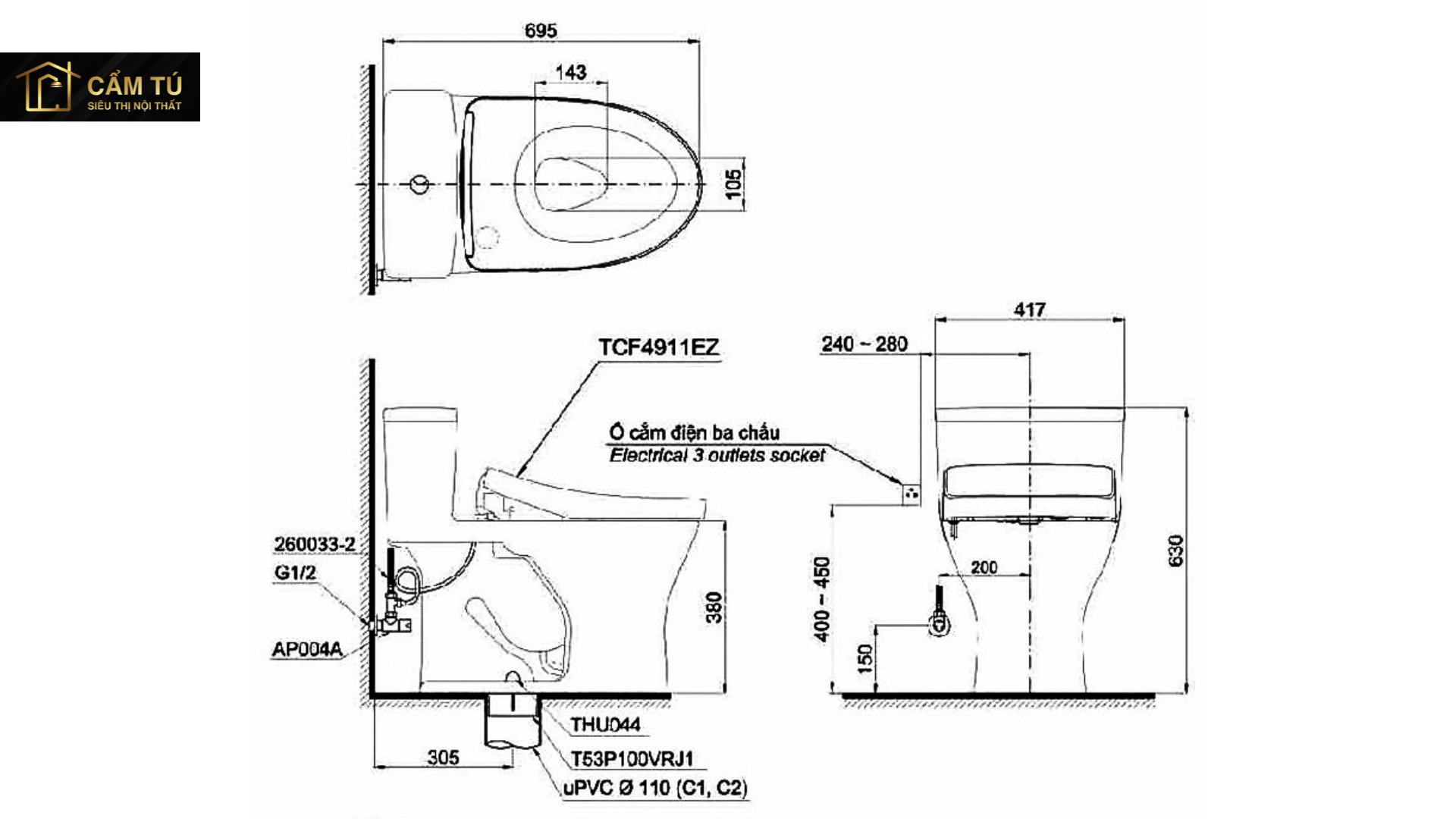 Bồn Cầu Điện Tử TOTO MS855CDW12 Nắp Tự Động Đóng Mở
