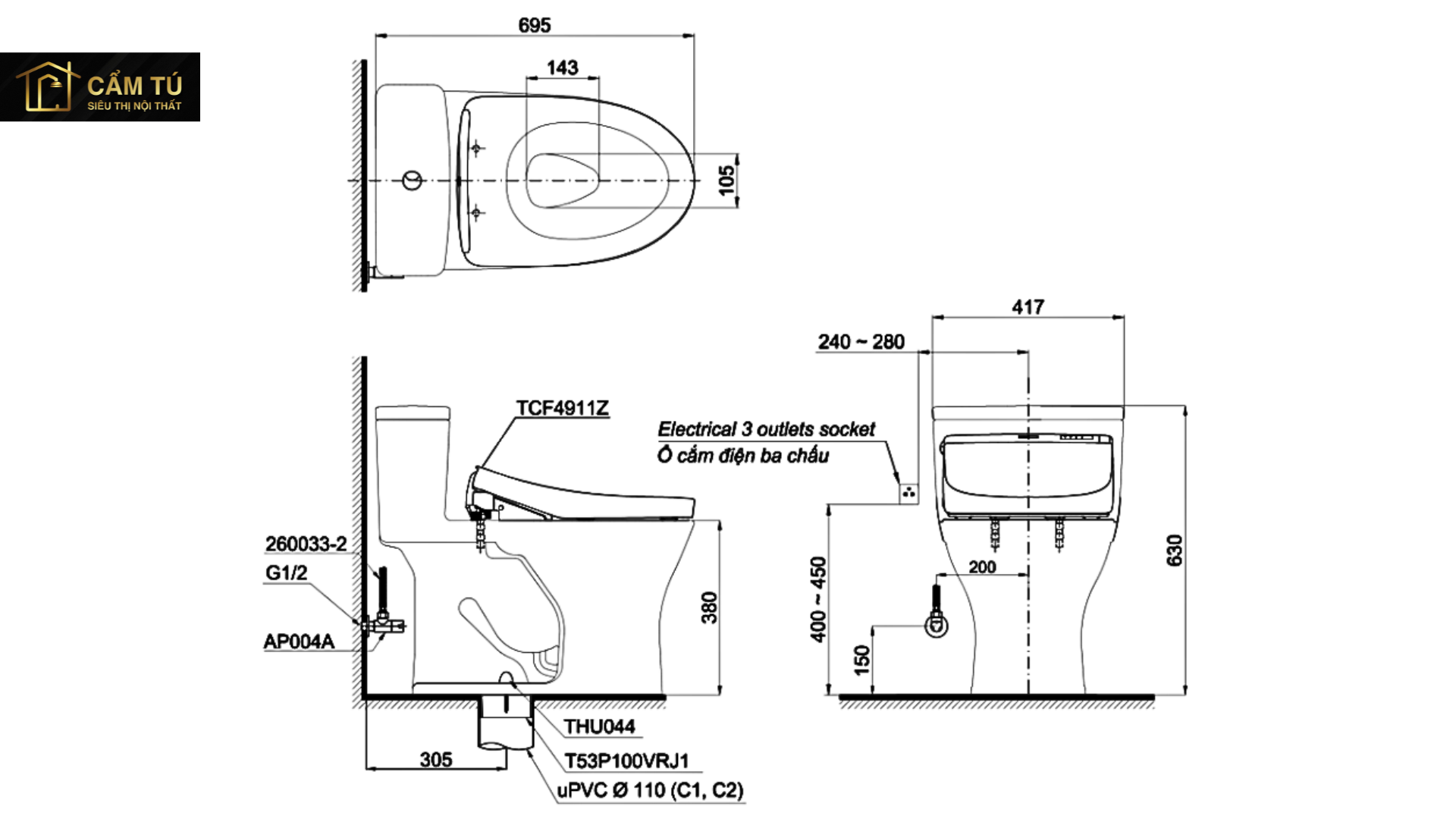 Bồn Cầu Điện Tử TOTO MS855DW11 Nắp Tự Động Đóng Mở