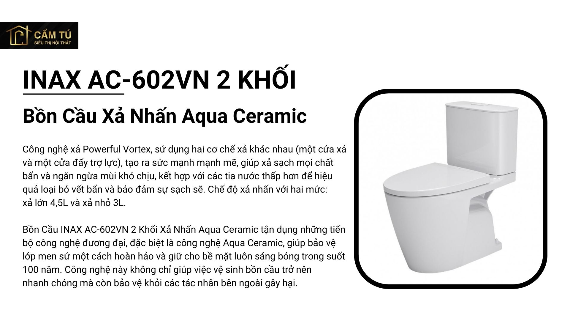 Bồn Cầu INAX AC-602VN 2 Khối Xả Nhấn Aqua Ceramic