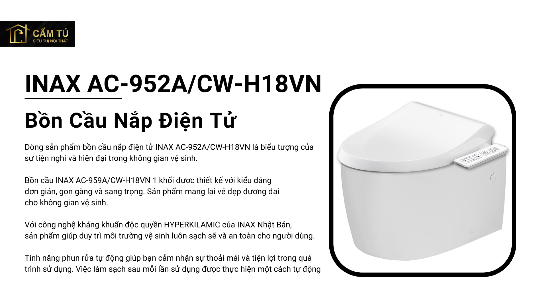 Bồn Cầu Treo Tường INAX AC-952/CW-H18VN Nắp Điện Tử