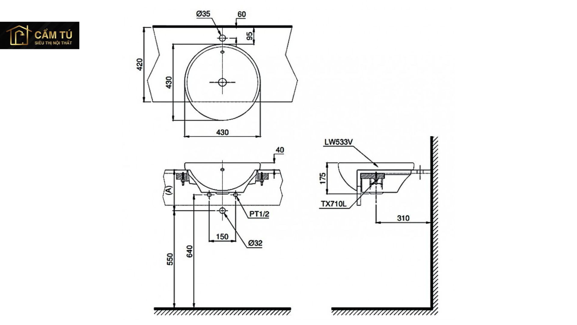 Chậu Rửa Lavabo Bán Âm Bàn TOTO LT533R