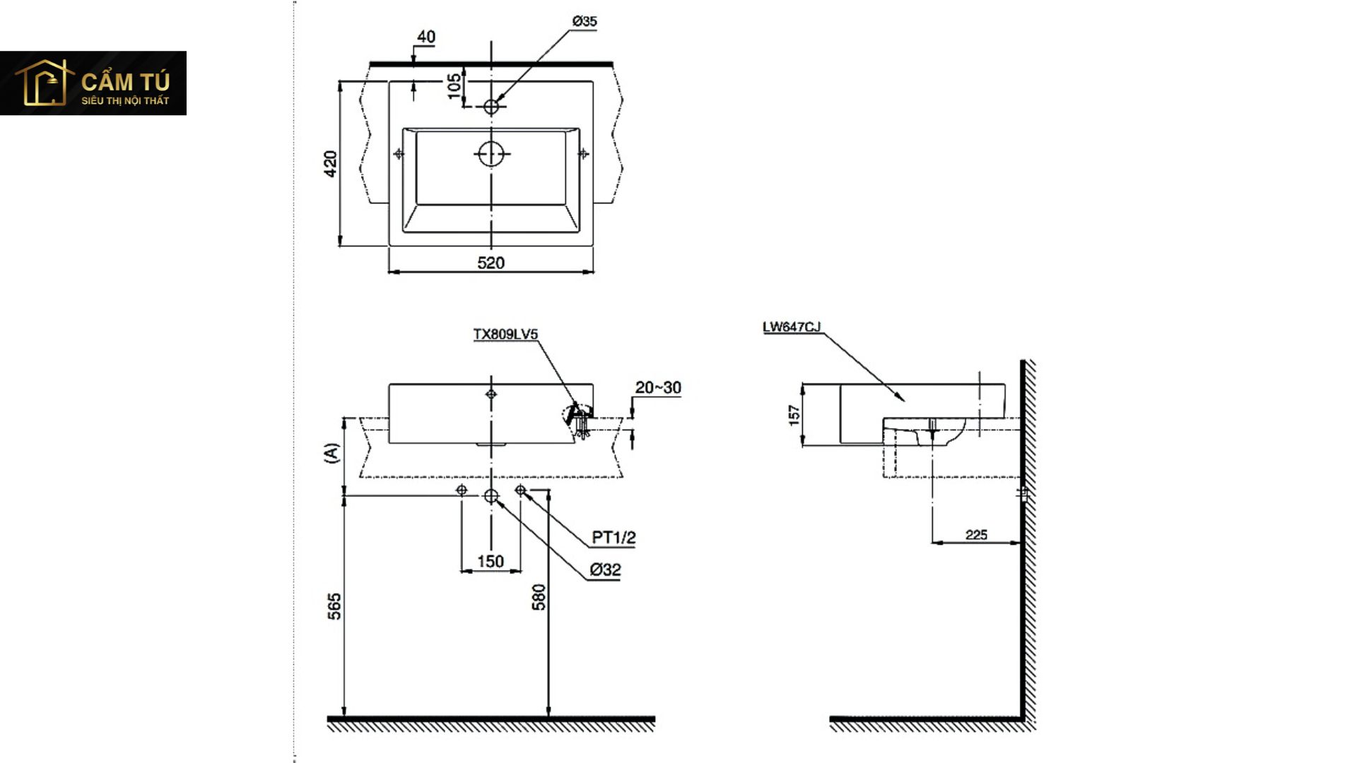 Chậu Rửa Lavabo Bán Âm Bàn TOTO LW647CJW/F