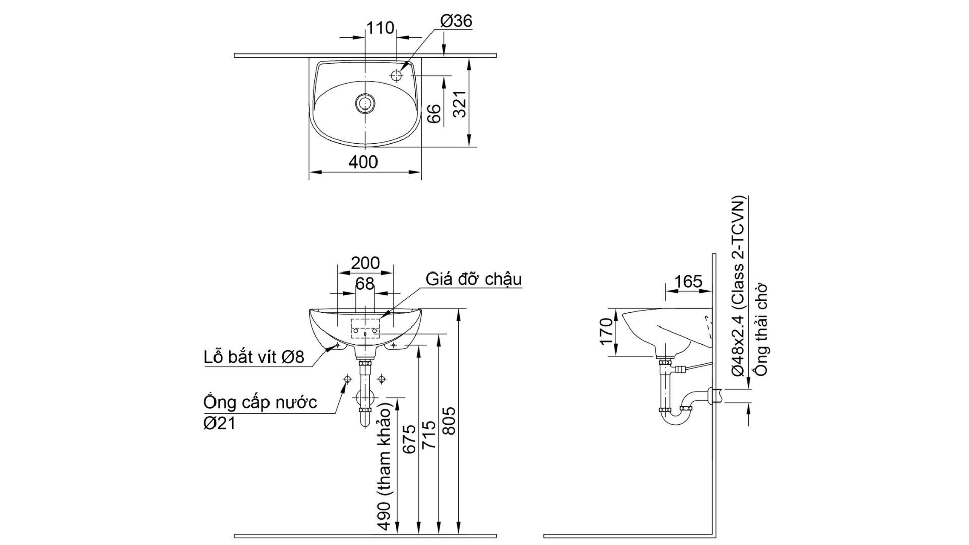 Chậu Rửa Lavabo Treo Tường INAX L-280V