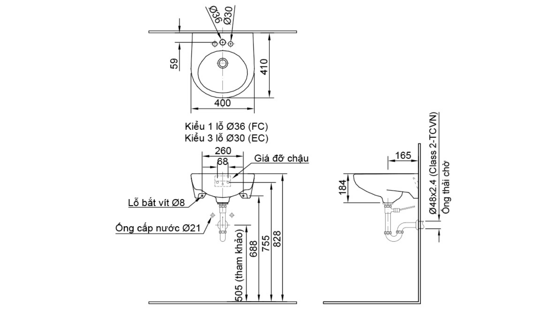 Chậu Rửa Lavabo Treo Tường INAX L-282V