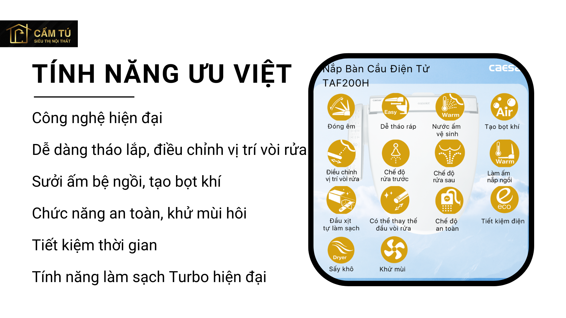 Nắp Bàn Cầu Điện Tử CAESAR TAF200H Đa Năng