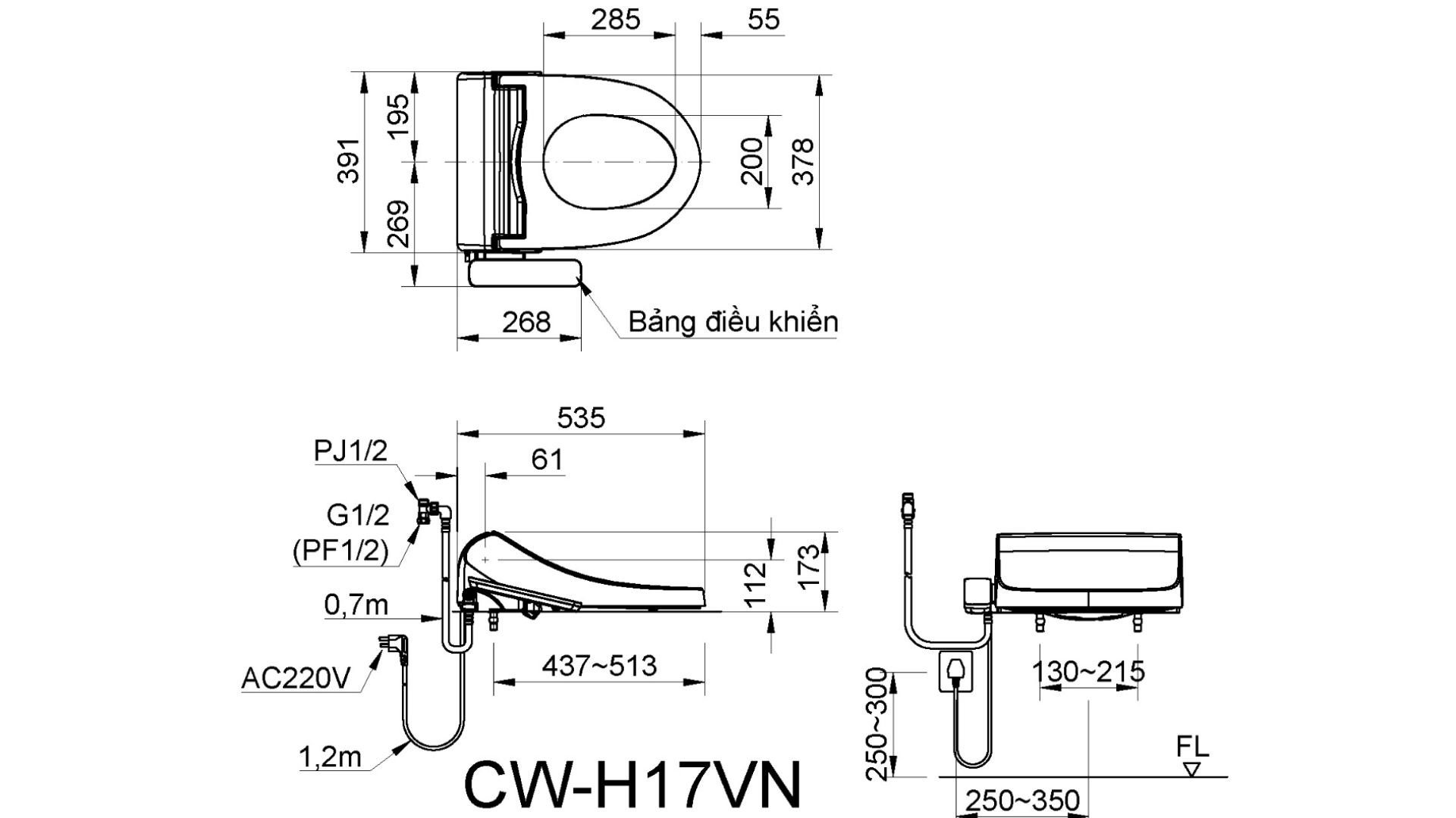 Nắp Bồn Cầu Điện Tử INAX CW-H17VN (CWH17VN) Shower Toilet