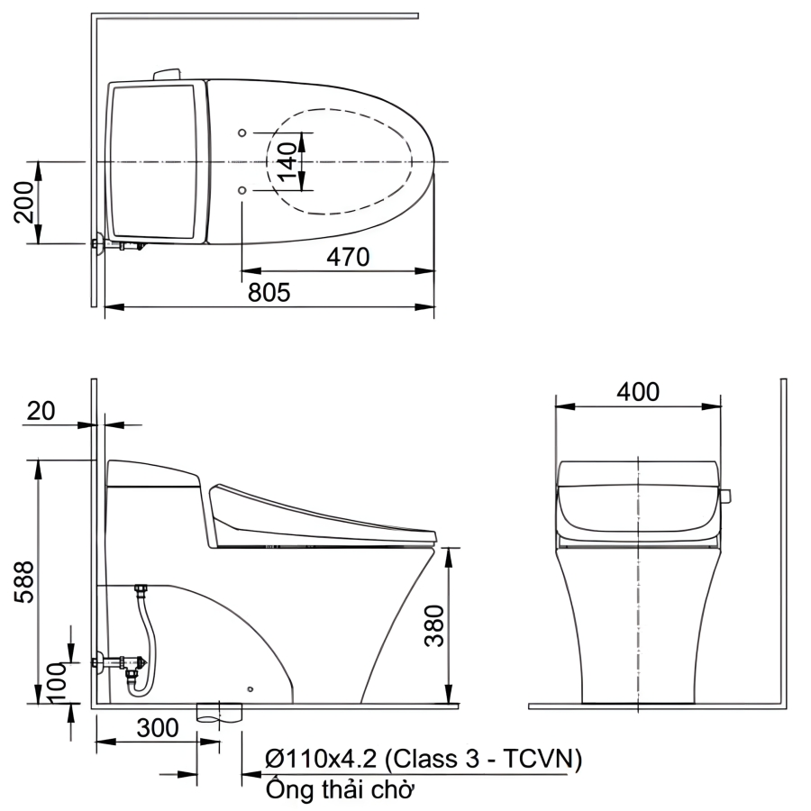 Bồn Cầu INAX AC-1017R/CW-S32VN Nắp Rửa Cơ