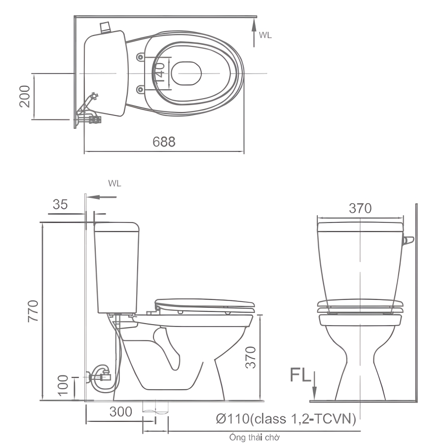 Bồn Cầu INAX C-117VA (C117VA) 2 Khối Xả Gạt Nắp Thường