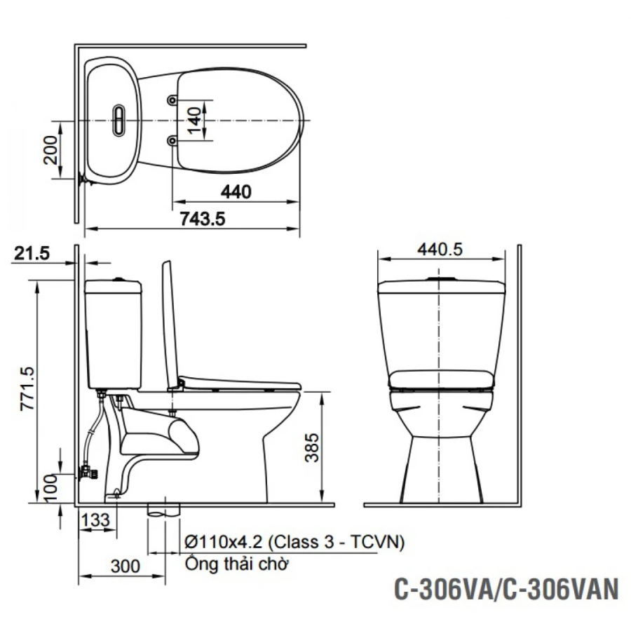 Bồn Cầu INAX C-306VAN (C306VAN)2 Khối Nắp Êm