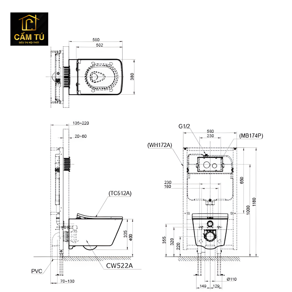 Bồn Cầu Treo Tường TOTO CW522A/TC512A