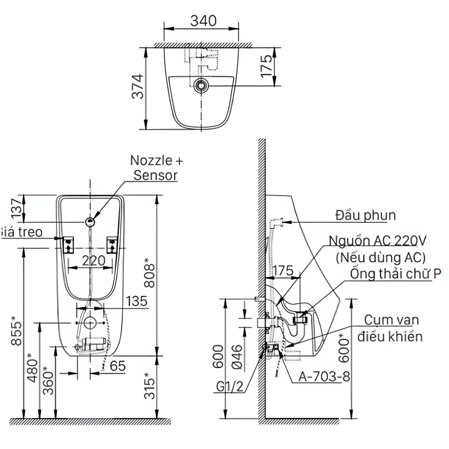 Bồn Tiểu Nam Cảm Ứng Inax AU-468IR Điện Pin 0.5 Lít Tiết Kiệm Nước