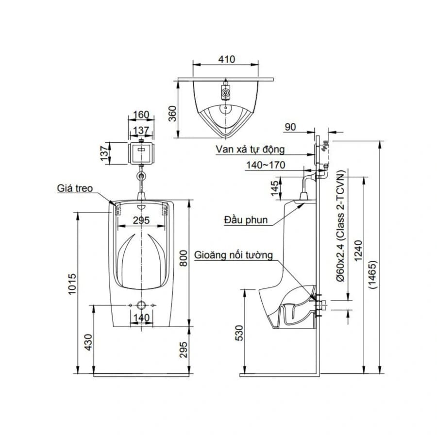 Bồn Tiểu Nam Treo Tường Inax AU-411V AquaCeramic