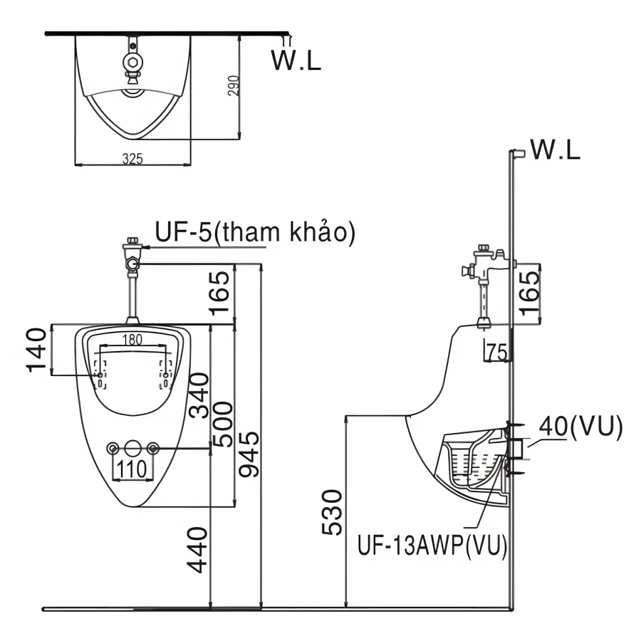 Bồn Tiểu Nam Treo Tường Inax U-440V