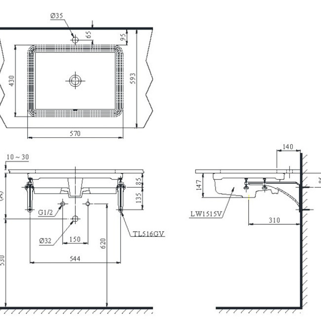 Chậu Lavabo TOTO LT1515 Âm Bàn