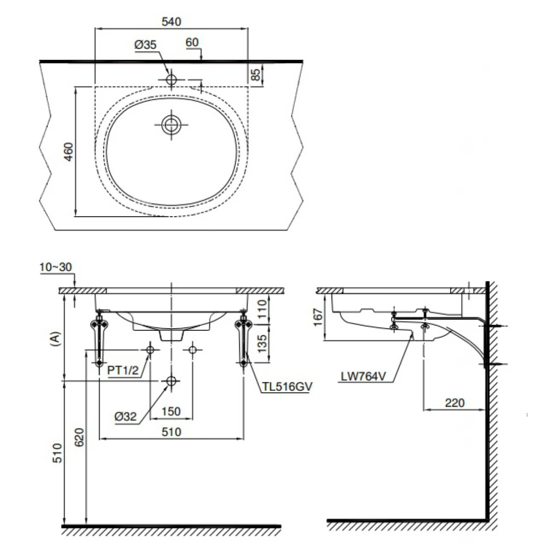 Chậu Lavabo TOTO LT764 Âm Bàn