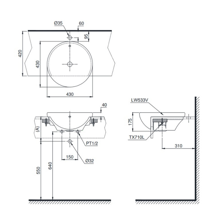 Chậu Lavabo TOTO LT533R#XW Bán Âm Bàn