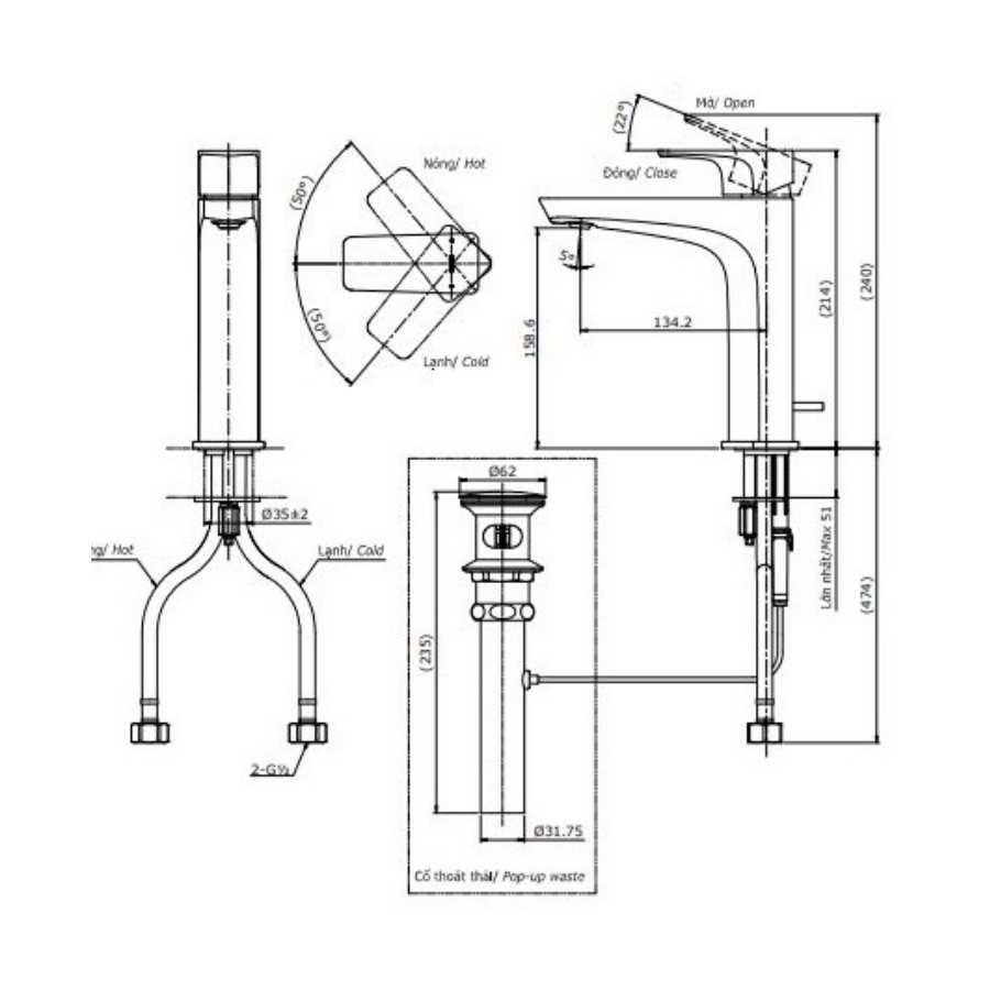 Vòi Lavabo Nóng Lạnh TOTO TLG07303V Cổ Cao