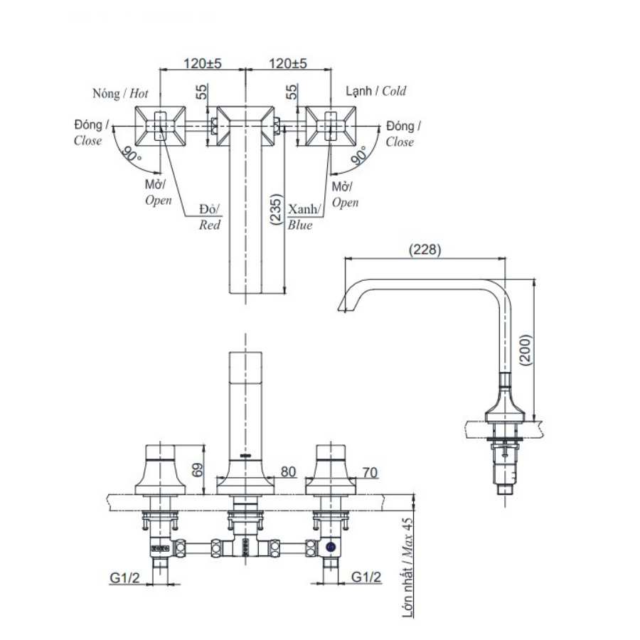 Vòi Xả Bồn Tắm TOTO TBG08201B 3 Lỗ