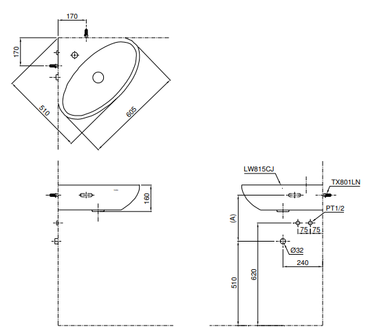 Chậu Lavabo TOTO LW815CJW/F Góc Treo Tường
