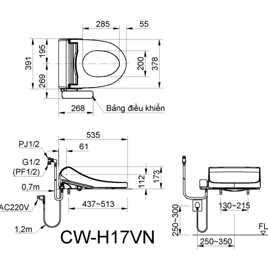Nắp Bồn Cầu Điện Tử INAX CW-H17VN (CWH17VN) Shower Toilet