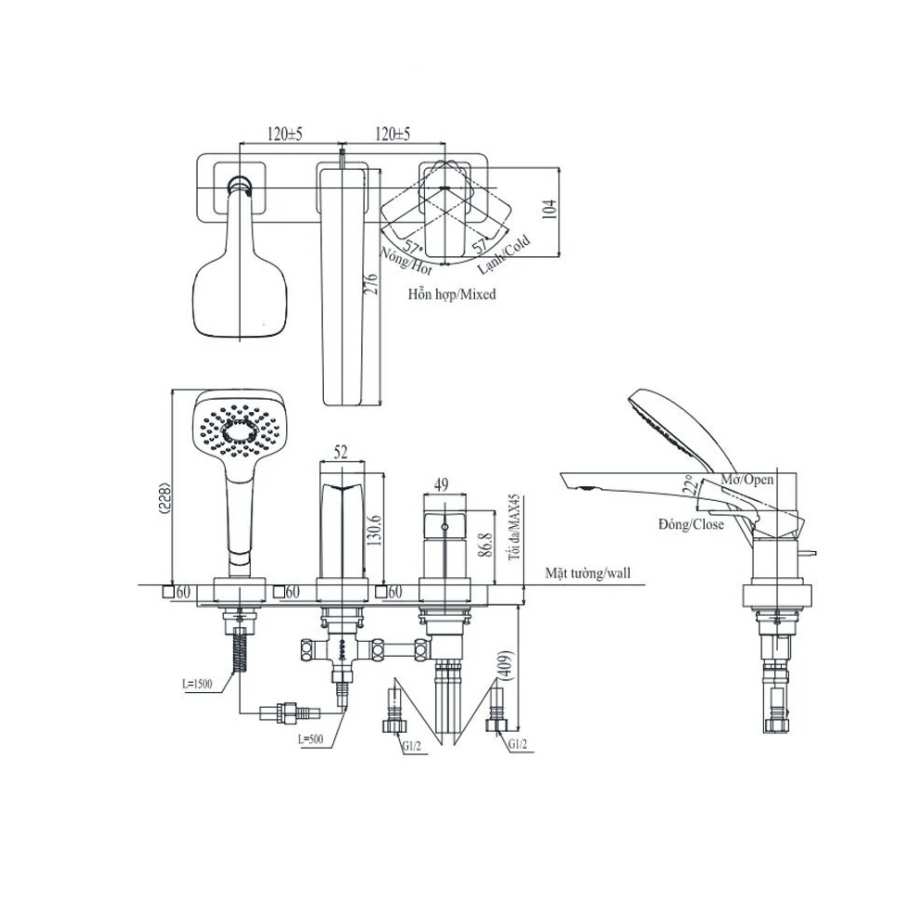 Vòi Xả Bồn Tắm TOTO TBG07305AA (TBG07305A) Gật Gù 3 Lỗ