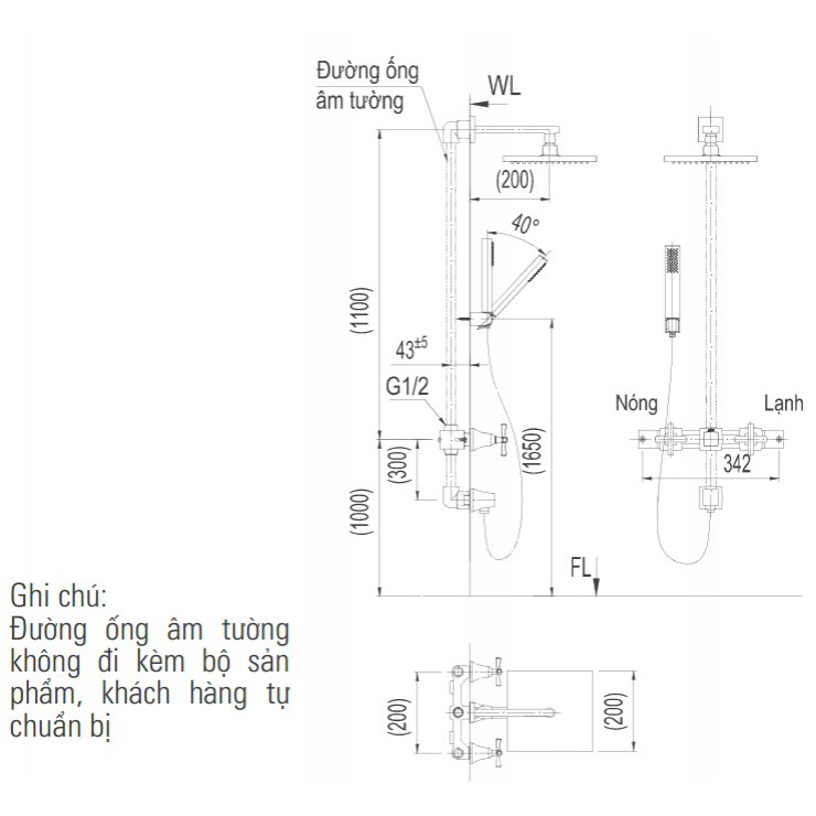 Vòi Sen Tắm Âm Tường Inax BFV-81SEHW Nóng Lạnh