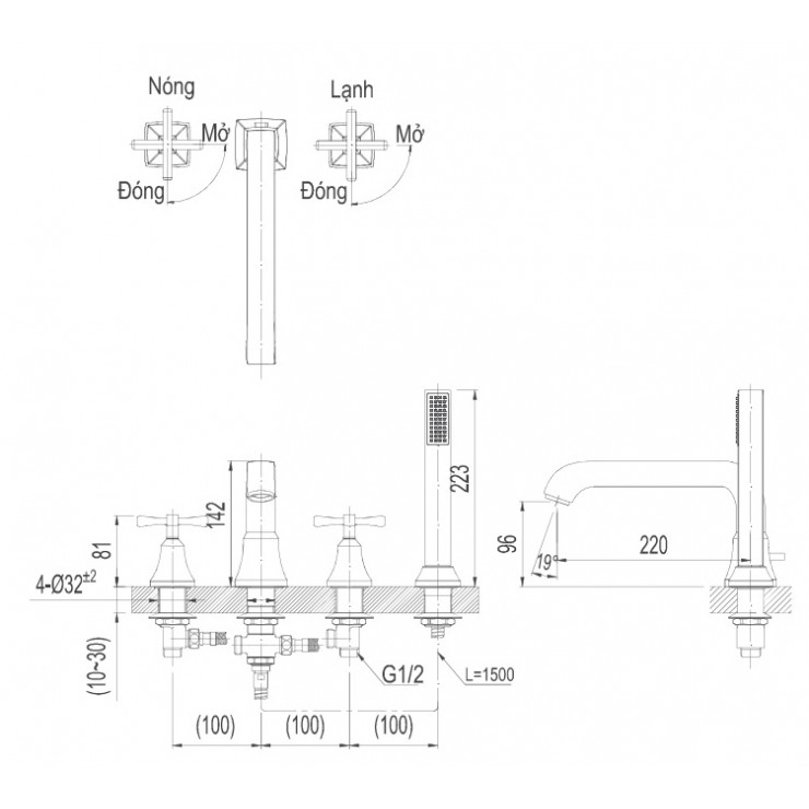 Vòi Sen Bồn Tắm Inax BFV-8100B Nóng Lạnh