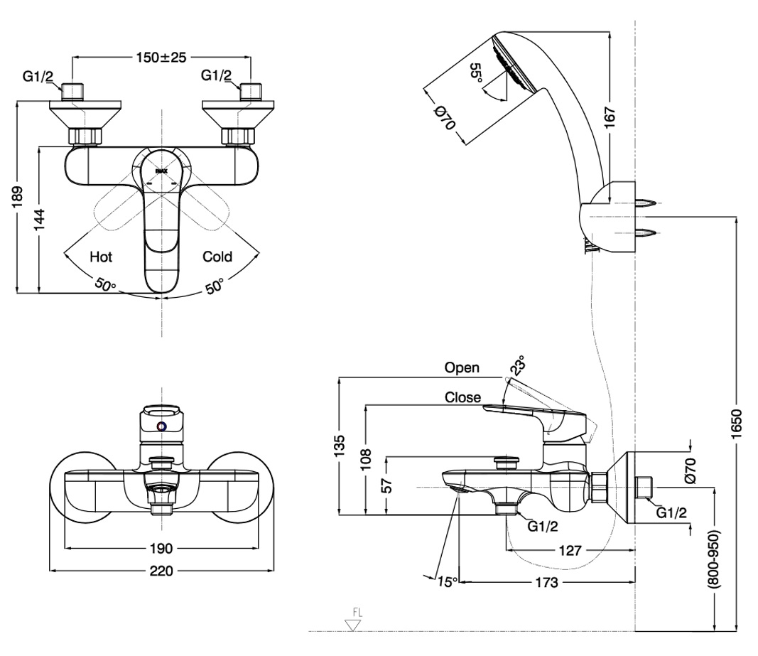 Vòi Hoa Sen Inax BFV-1403S-7C (BFV1403S7C) Nóng Lạnh