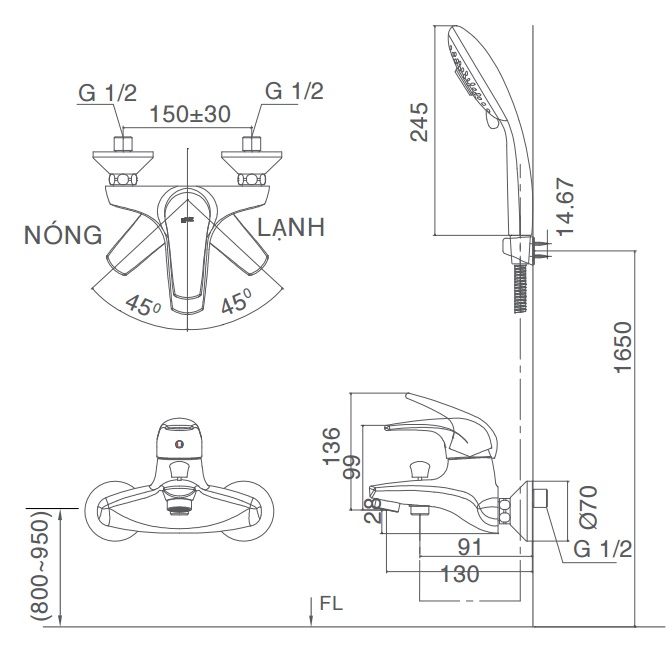 Vòi Sen Nóng Lạnh Inax BFV-3003S-3C (BFV3003S3C) Tay Sen Massage