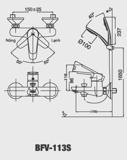 Vòi Sen Tắm Inax BFV-113S (BFV113S) Nóng Lạnh Bát Sen Lớn