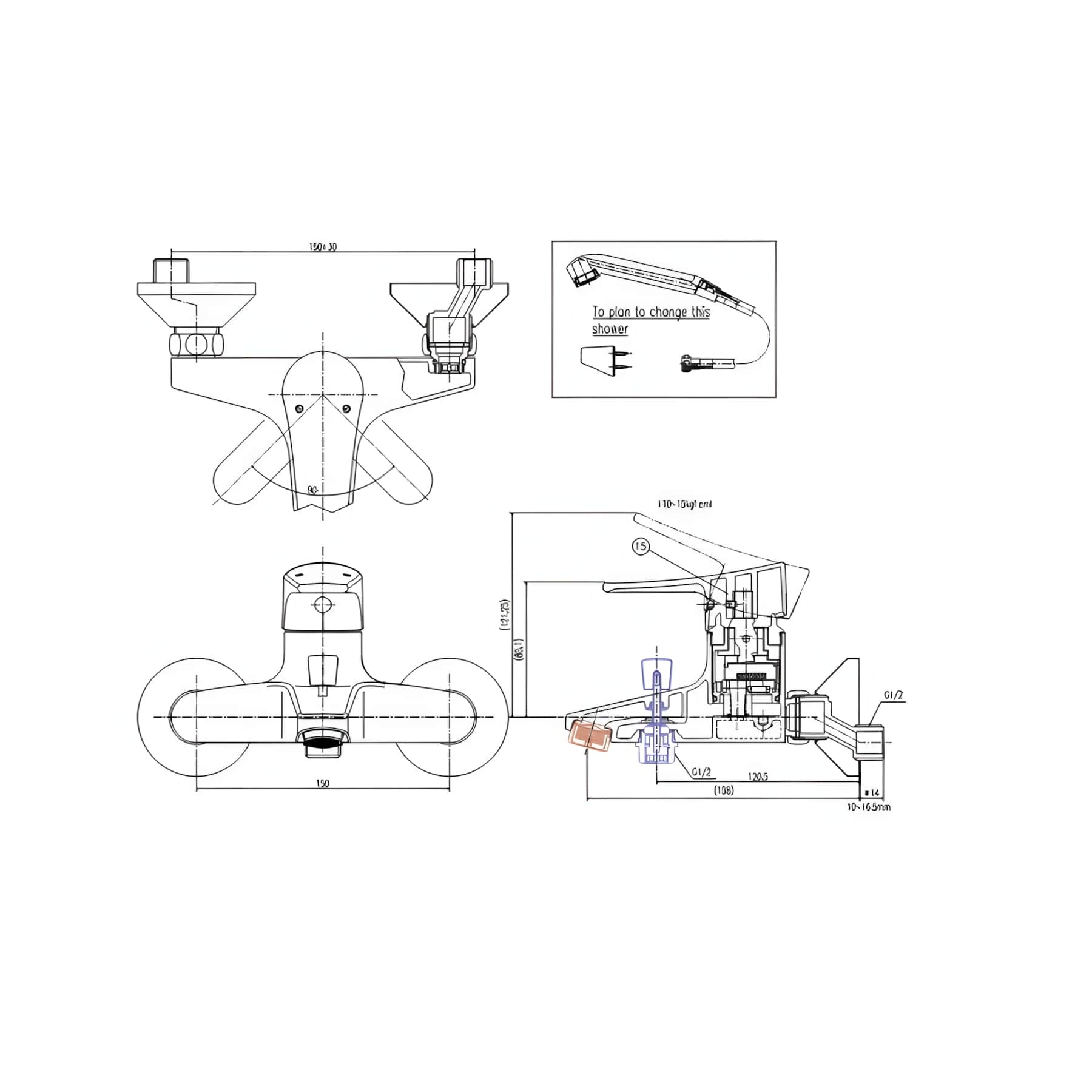 Vòi Sen Tắm Nóng Lạnh Inax BFV-1003S (BFV1003S) Tay Sen Nhựa