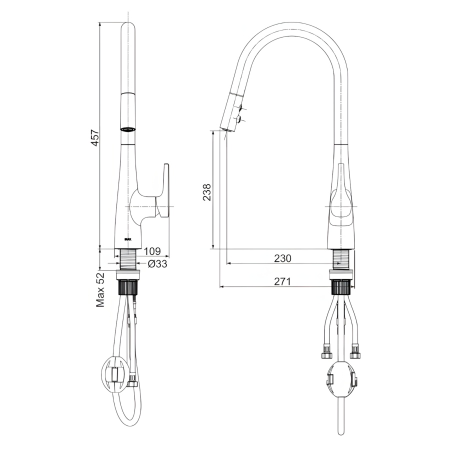Vòi Rửa Chén Dây Rút Inax SFV-900SX Nóng Lạnh