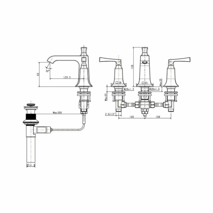 Vòi Lavabo 3 Lỗ American Standard WF-1603 Kastello Nóng Lạnh