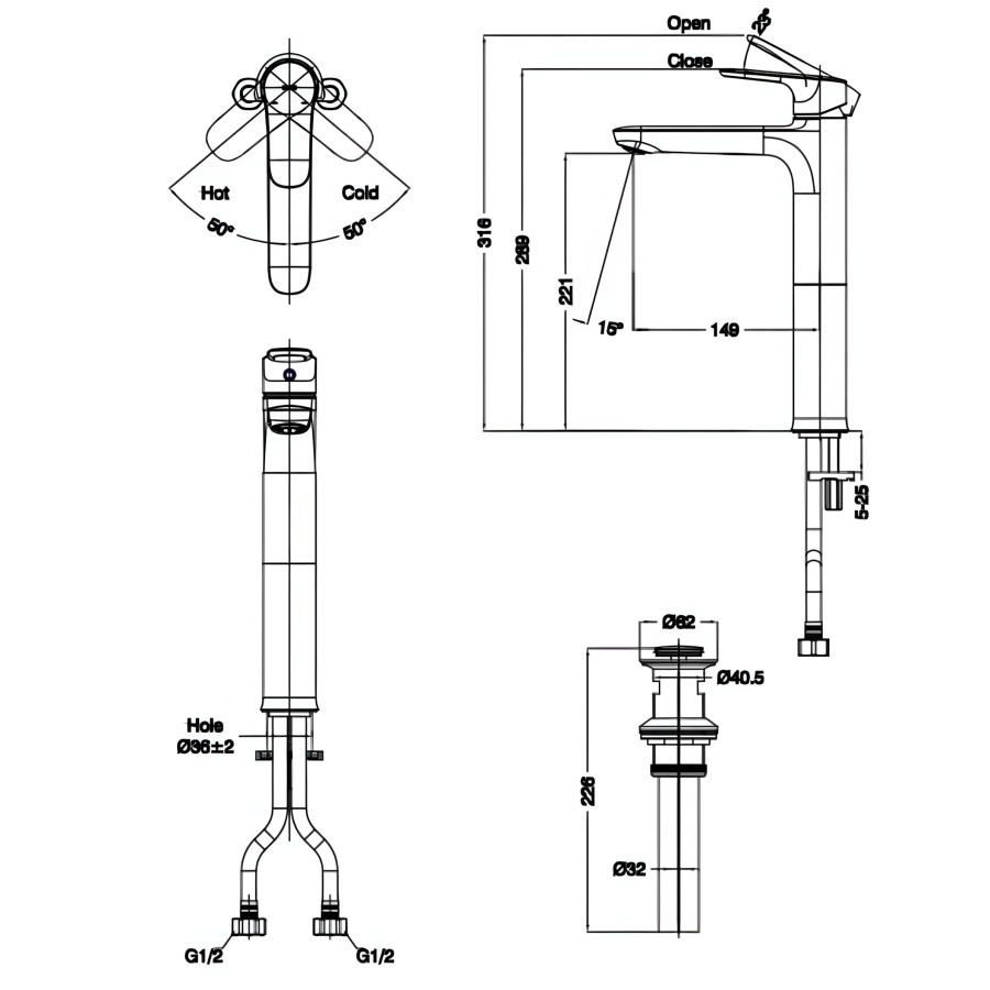 Vòi Lavabo Nóng Lạnh Inax LFV-1402SH Thân Cao