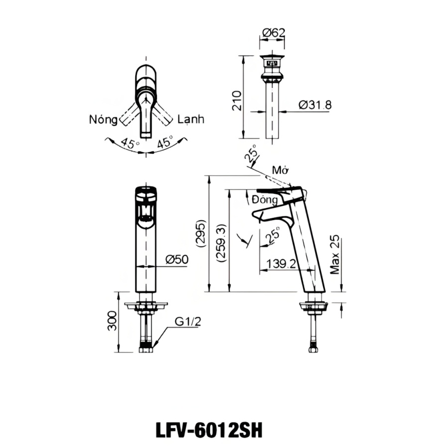 Vòi Lavabo Nóng Lạnh Inax LFV-6012SH Thân Cao
