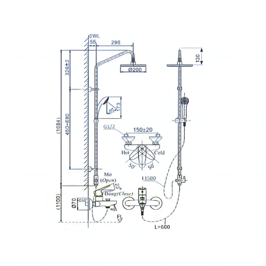 Vòi Sen Cây Inax BFV-1115S Nóng Lạnh