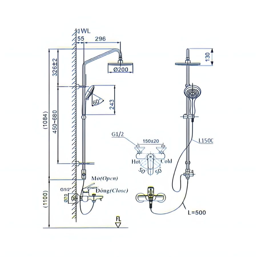 Vòi Sen Cây Inax BFV-1405S Nóng Lạnh