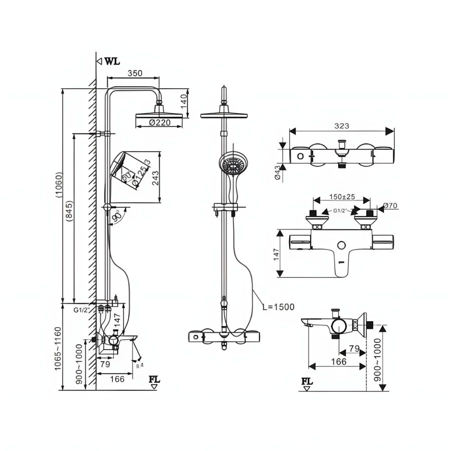 Vòi Sen Cây Inax BFV-3415T-3C Nhiệt Độ