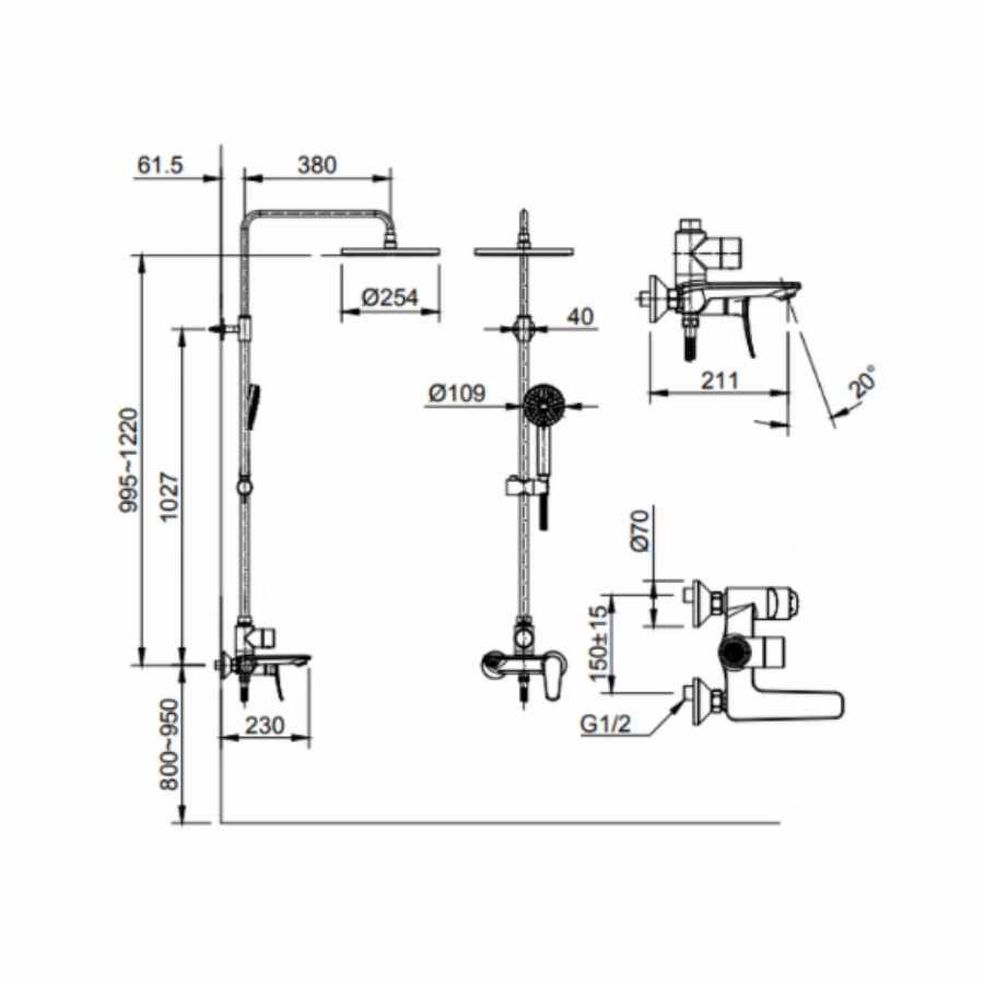 Vòi Sen Cây Inax BFV-515S Nóng Lạnh