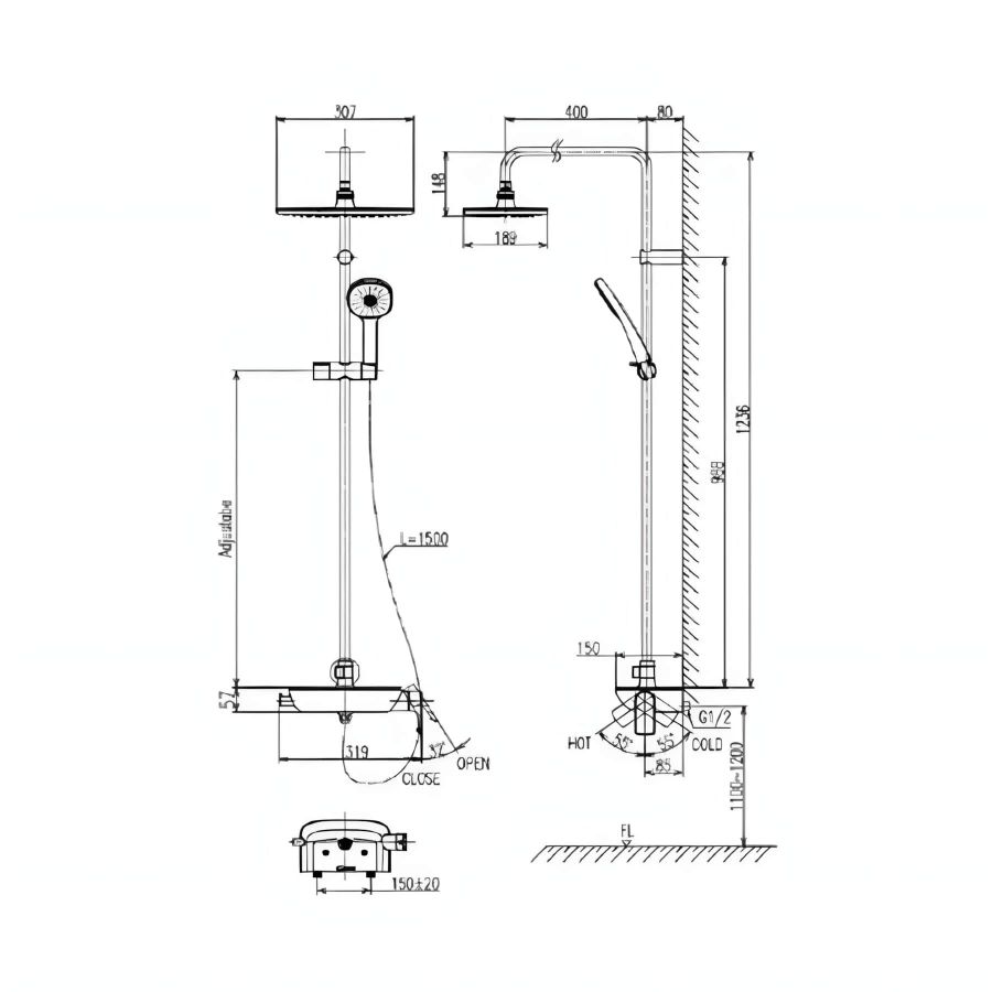 Vòi Sen Cây Inax BFV-615S-8C Nóng Lạnh