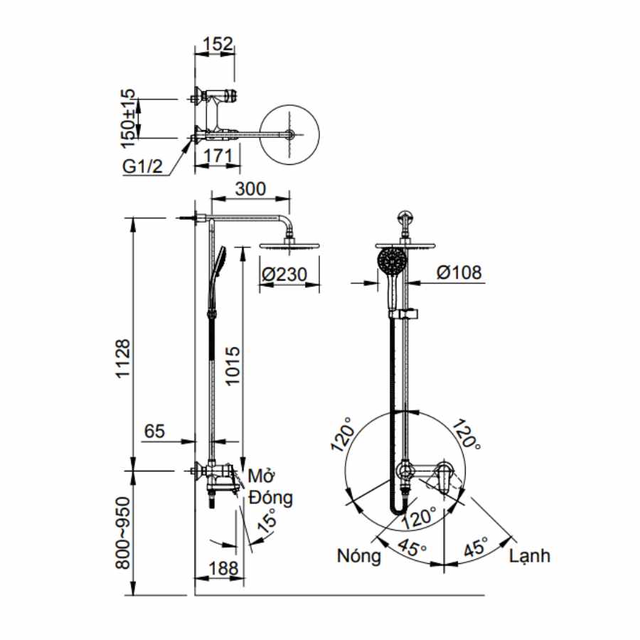 Vòi Sen Cây Inax BFV-915S Nóng Lạnh