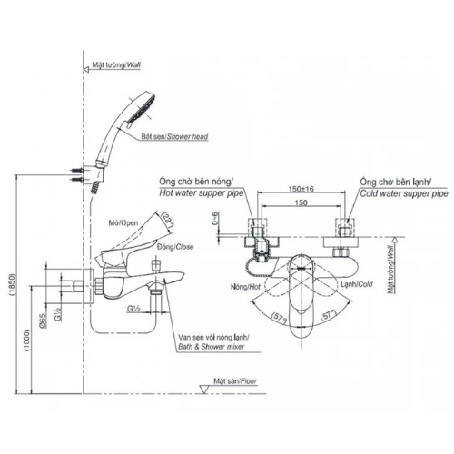 Vòi Sen Tắm TOTO TBG01302VA/TBW01010V Nóng Lạnh