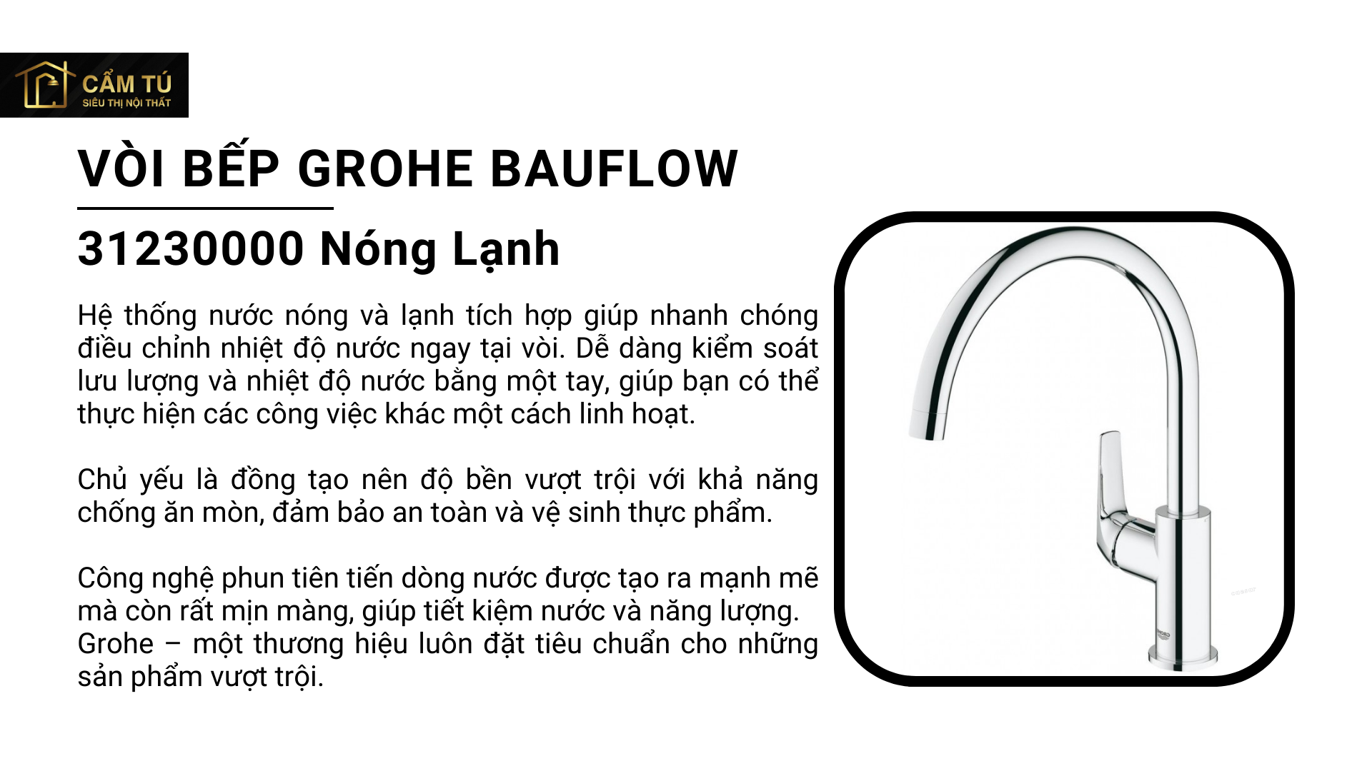 Vòi Bếp Grohe BauFlow 31230000 Nóng Lạnh